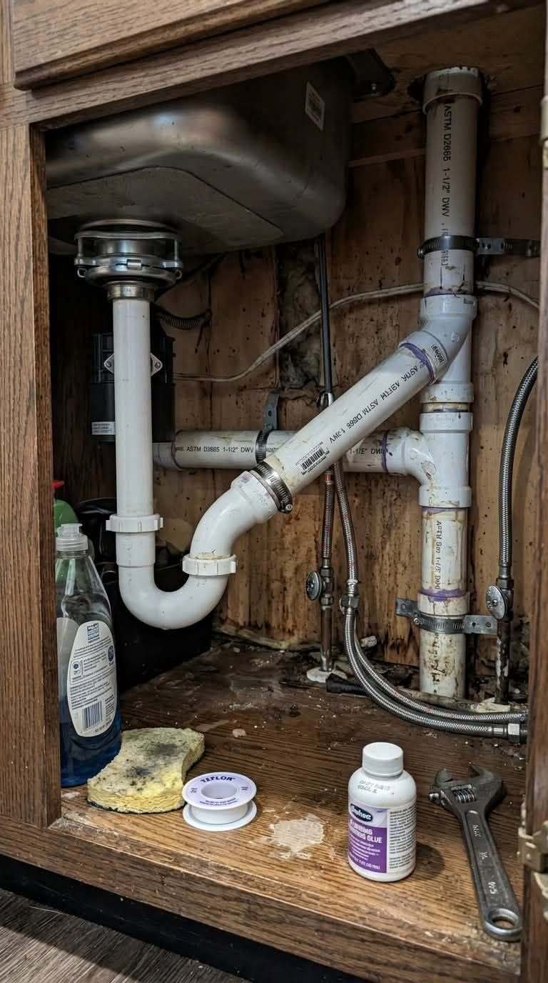 Before kitchen sink drain and disposal plumbing repair in Palm Coast FL